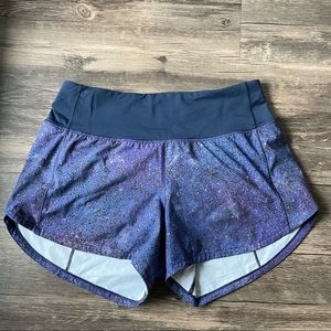 Speed Up Mid-Rise Lined Short 4” Inseam Space Print Blue/Purple Size 4